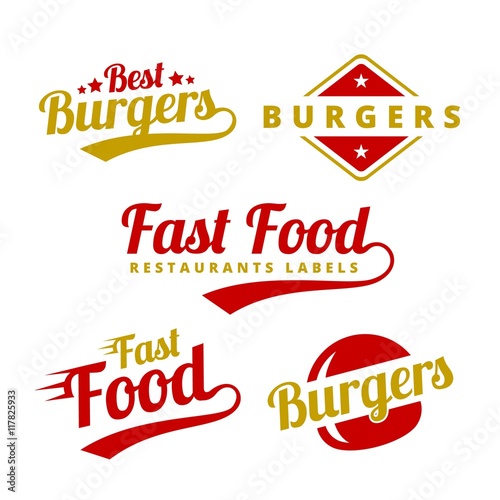 Burgers labels in red and yellow colors