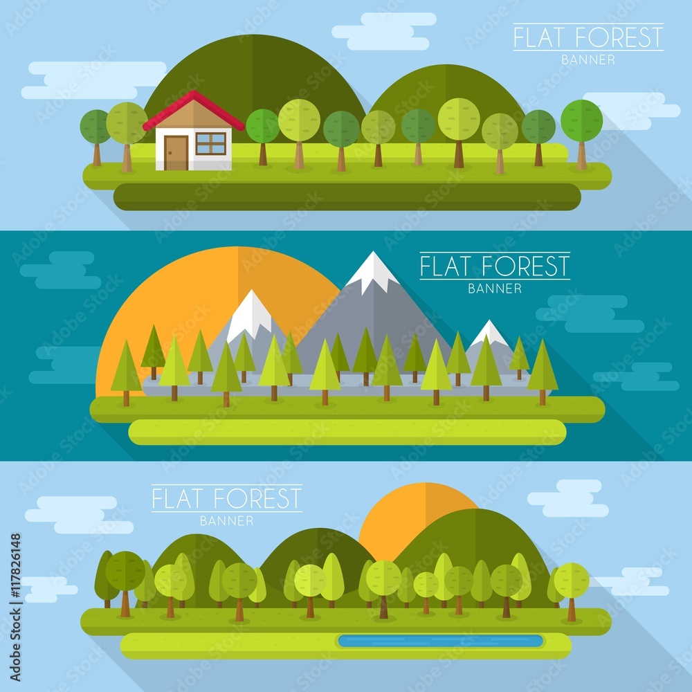 Fototapeta premium Variety of flat forest banners