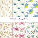 Cute hand painted animals and flowers patterns