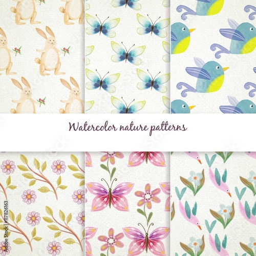 Cute hand painted animals and flowers patterns