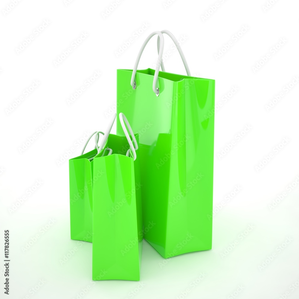 Paper Shopping Bags isolated on white background. 3d rendering. Paper Shopping Bags isolated on white background. 3d rendering.