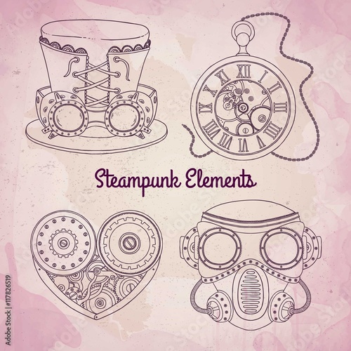 Sketchy steampunk mechanic elements 