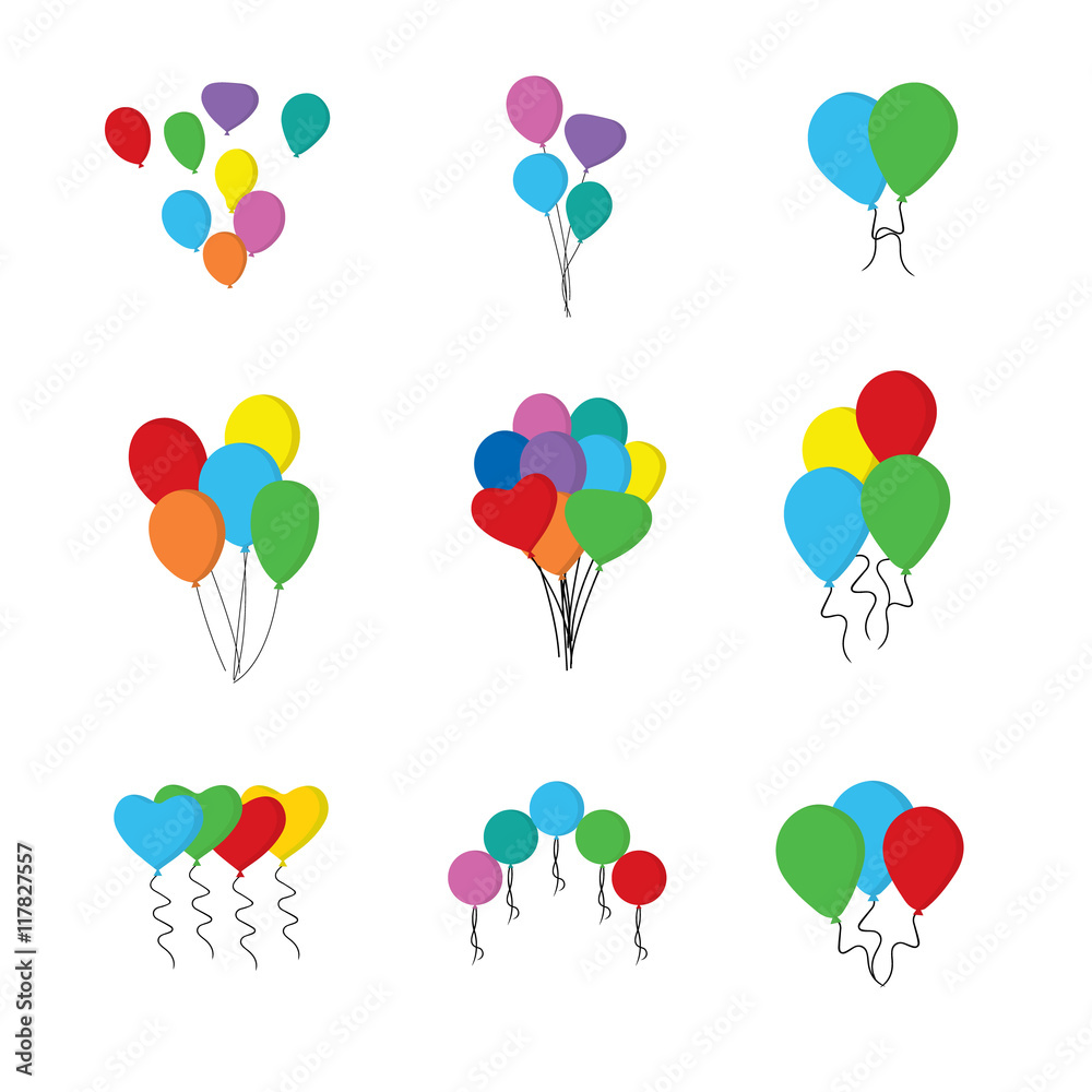 Balloons vector collection isolated on white background. Eps10. Colorful bunch of balloons for party and celebrations. Vector illustration.