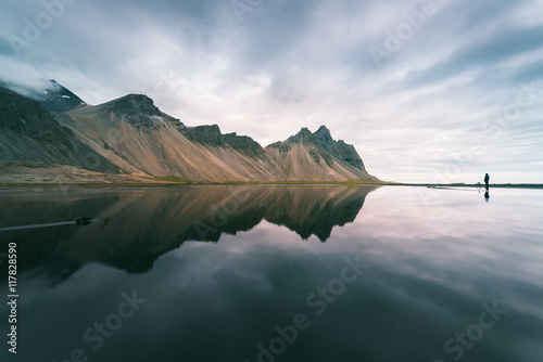 Landscape with mountains reflected in water, Iceland