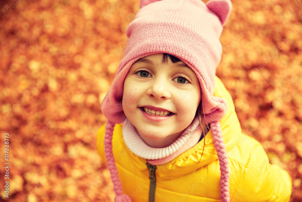 happy little girl in autumn park happy little girl in autumn park