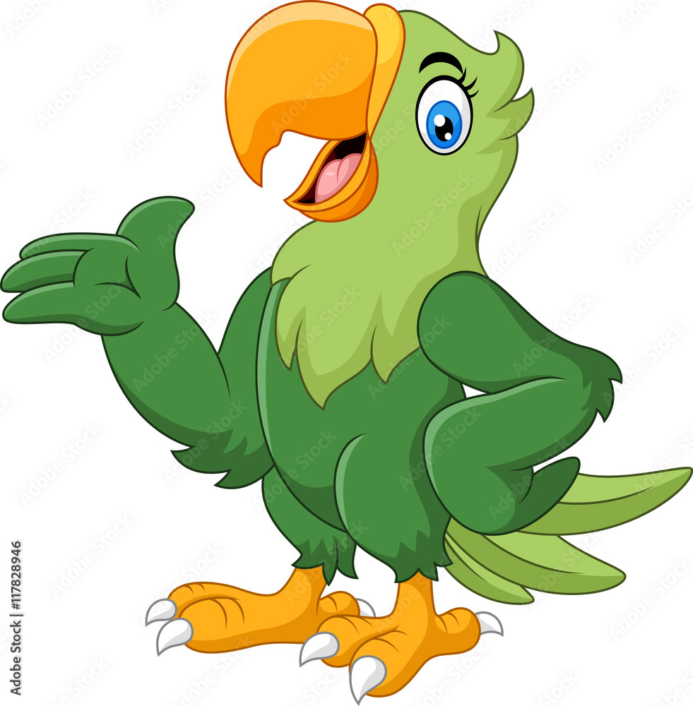 Fototapeta premium Cartoon happy parrot presenting