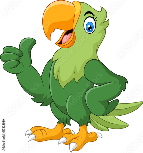 Cartoon happy parrot giving thumb up