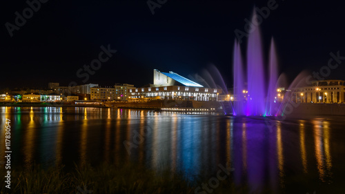 Galiaskar Kamal Tatar Academic Theatre and fountain view in Kazan city