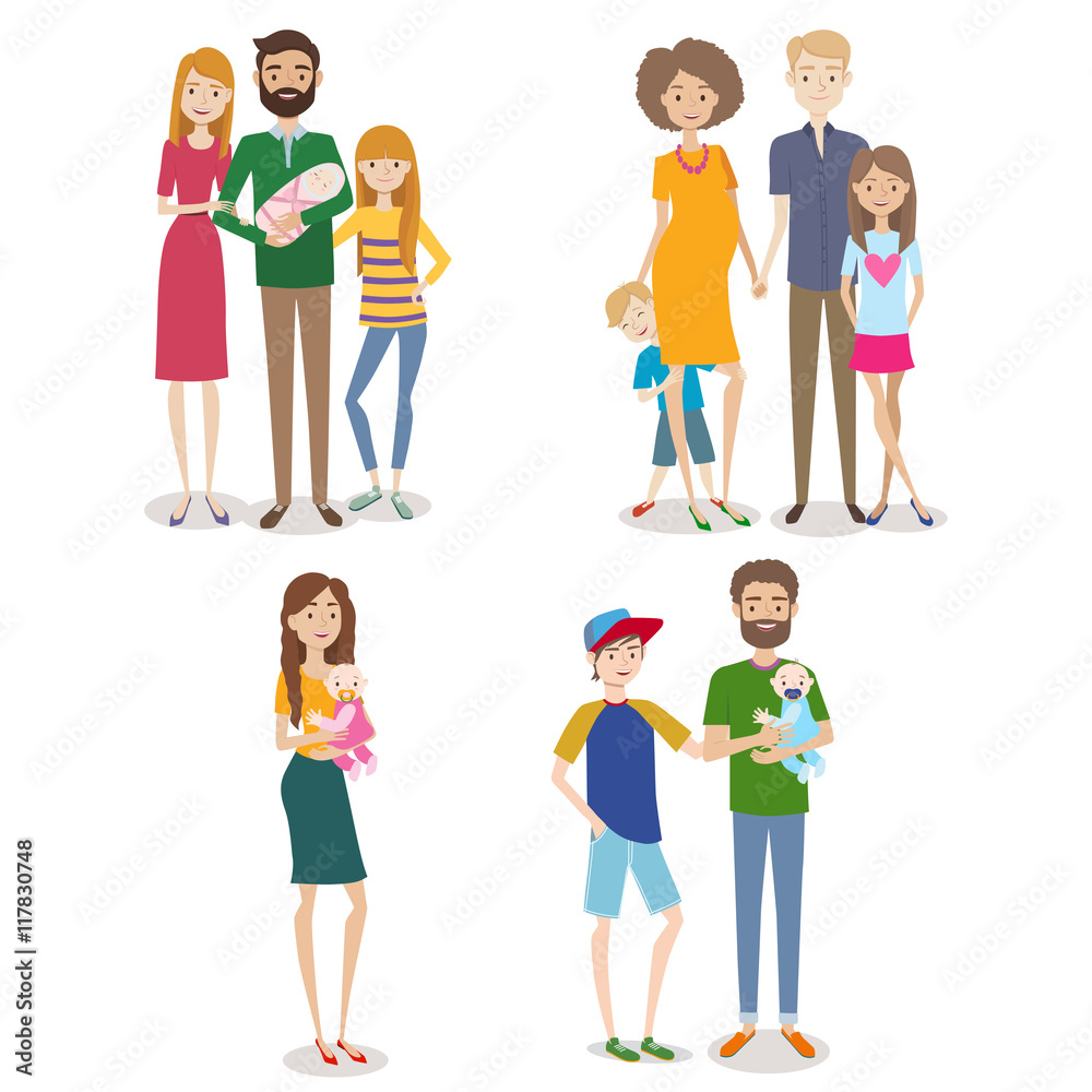 Vector collection of people with family and kids Vector collection of people with family and kids