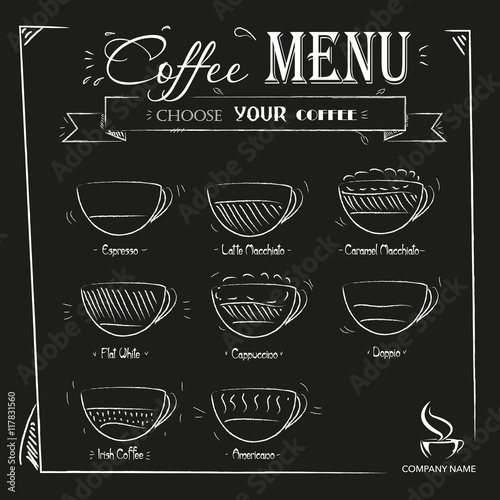 Vintage hand drawn coffee menu on black background vector illust