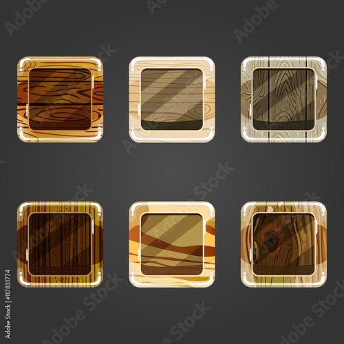 Set of shiny wooden concave square button