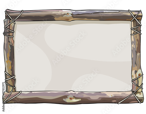 painted frame of wooden sticks bound with rope