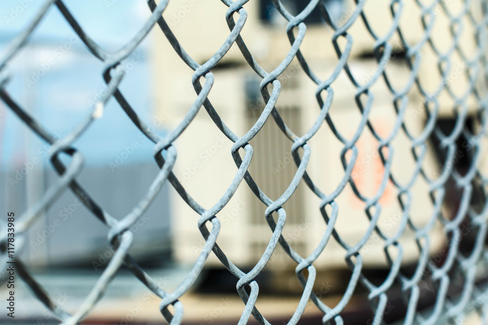 fence with metal grid in perspective fence with metal grid in perspective