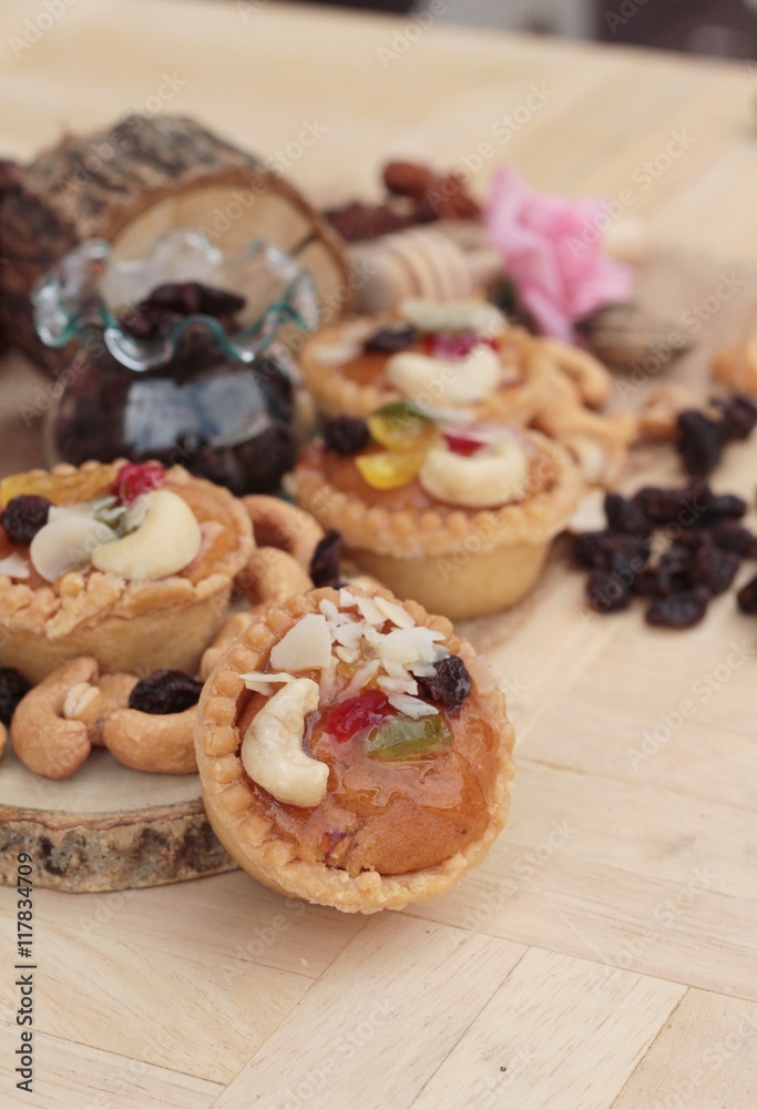 Mini almond nuts,fruit tart is delicious.