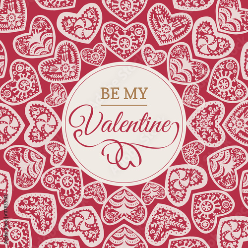 Valentines Day card with illustrated ornamental Heart