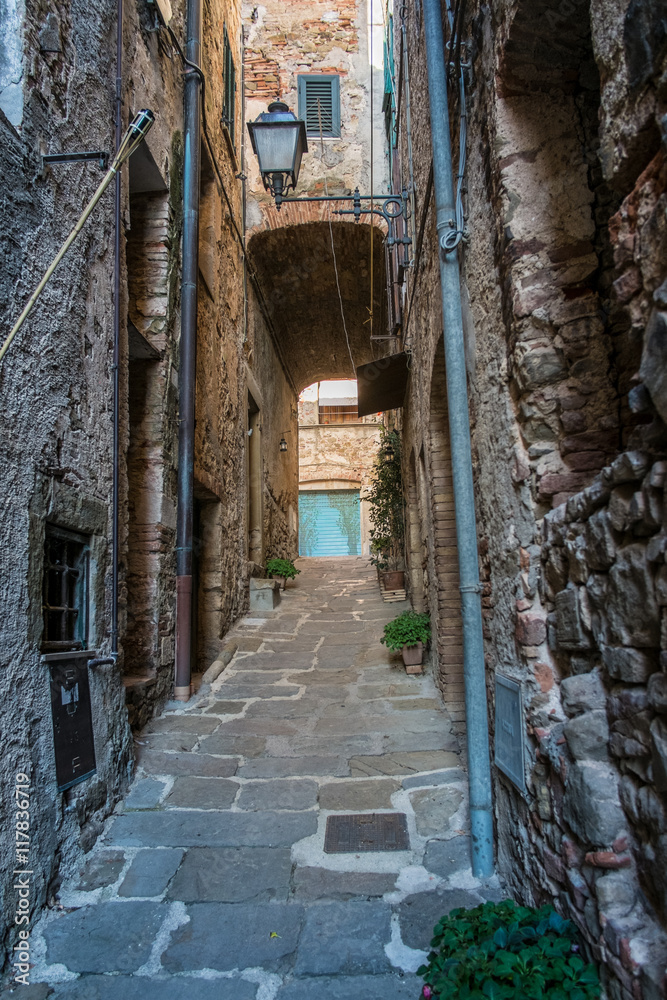 Narrow street in Montemerano, Tuscany