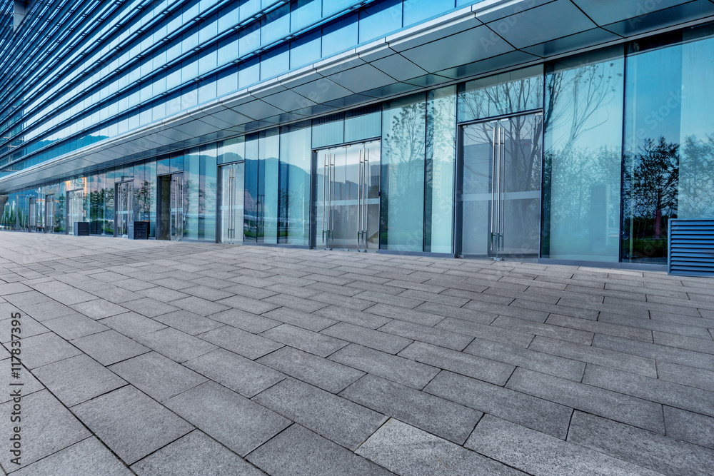 empty brick floor with cityscape and skyline empty brick floor with cityscape and skyline