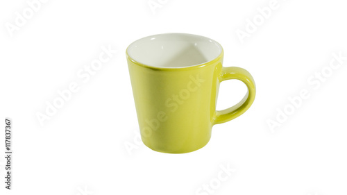 Empty coffee cups on white background