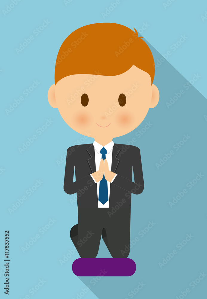 boy kid cartoon black suit icon. First communion concept. Flat and Colorfull illustration. Vector graphic