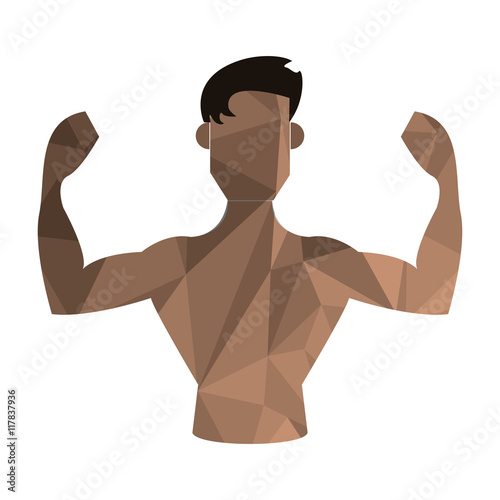 flat design polygon texture flexing man icon vector illustration