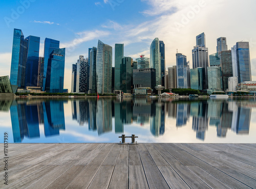 Photography Singapore city skyline of business district downtown in daytime.