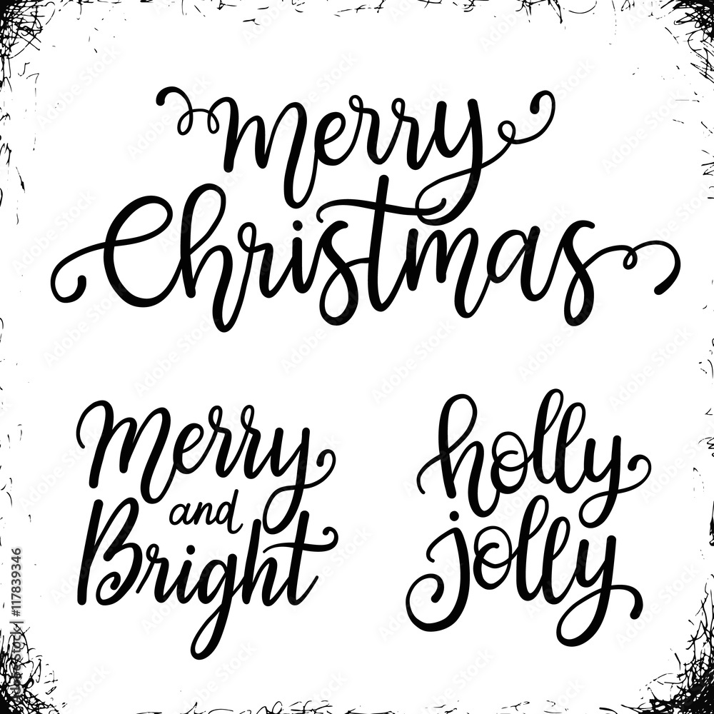 Christmas calligraphy phrases. Merry Christmas. Merry and Bright. Holly Jolly. Handwritten modern lettering. Hand drawn design elements. Christmas calligraphy phrases. Merry Christmas. Merry and Bright. Holly Jolly. Handwritten modern lettering. Hand drawn design elements.