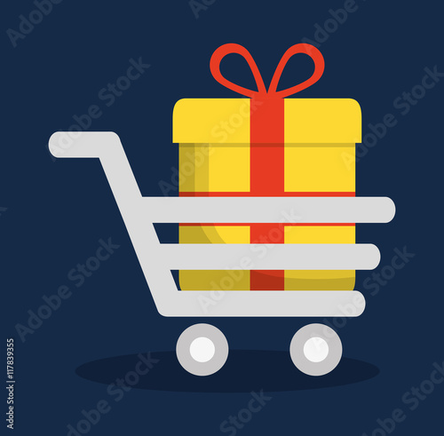 shopping cart gift online store market icon. Flat and Colorfull illustration. Vector graphic