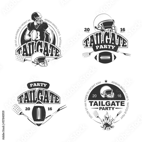 American football tailgate party vintage labels vector set