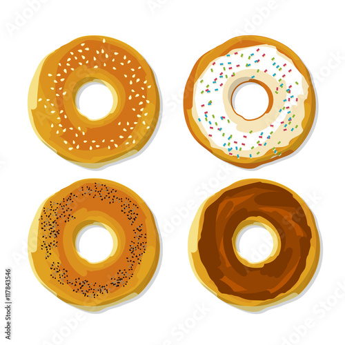 bagel  with seed flat style poster. food snack vector illustrati