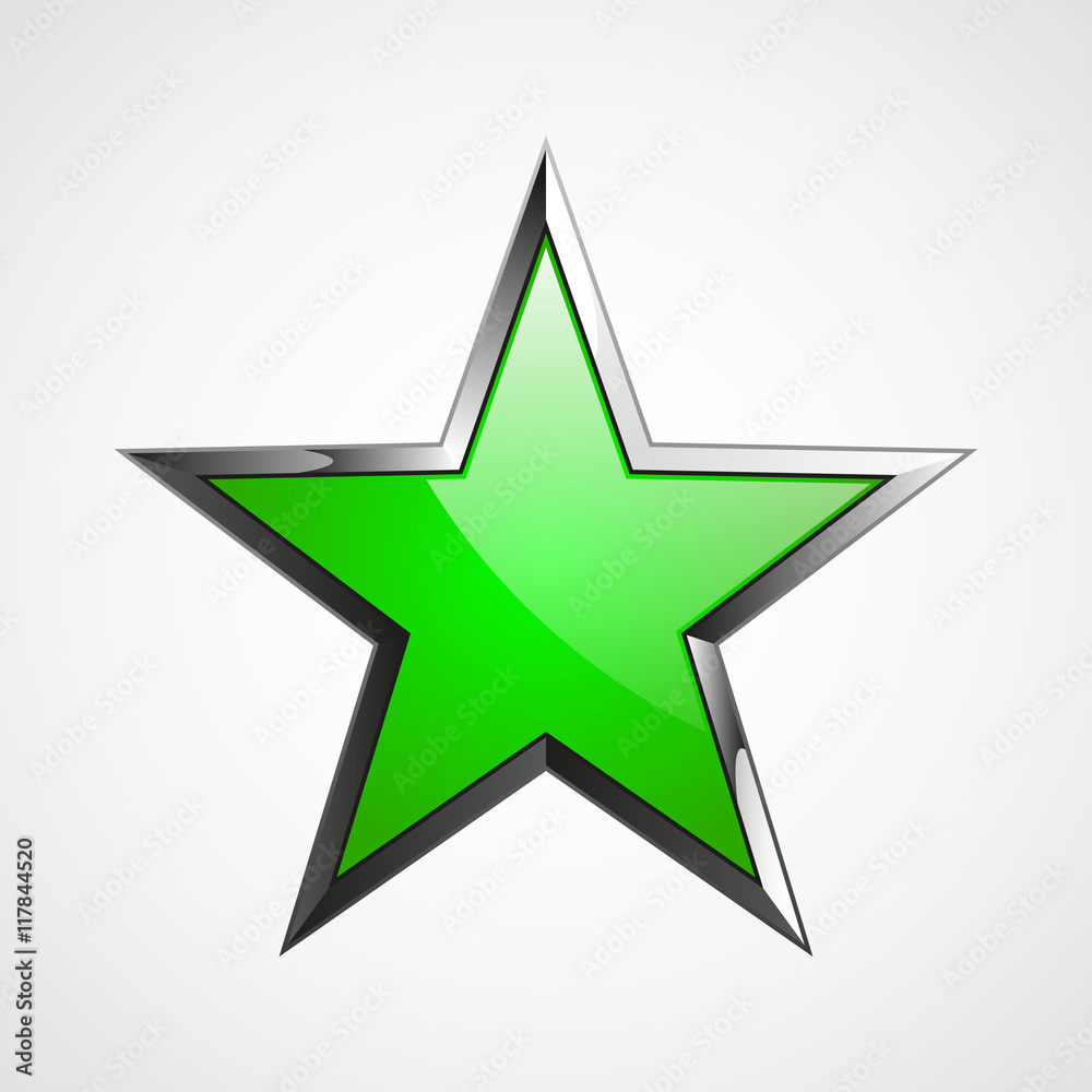 Green star logo with metal elements for your design, isolated on white. Green star logo with metal elements for your design, isolated on white.