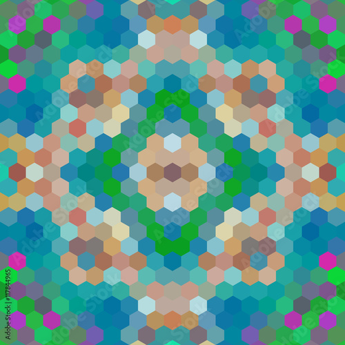 Kaleidoscopic low poly hexagon style vector mosaic background