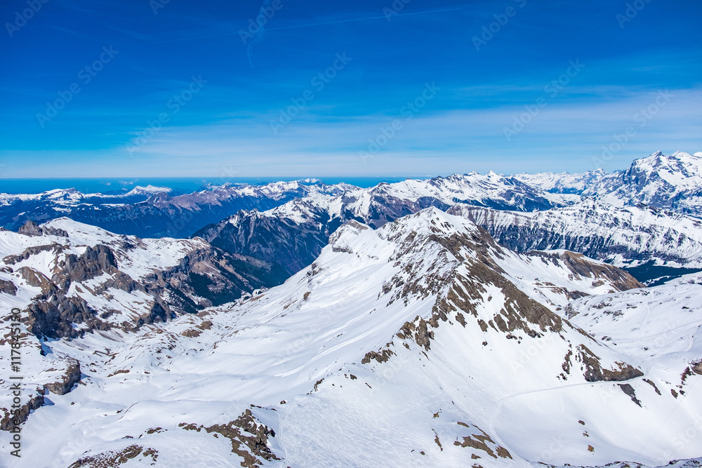Obraz premium Snow rock mountains view at Schilthorn, Switzerland