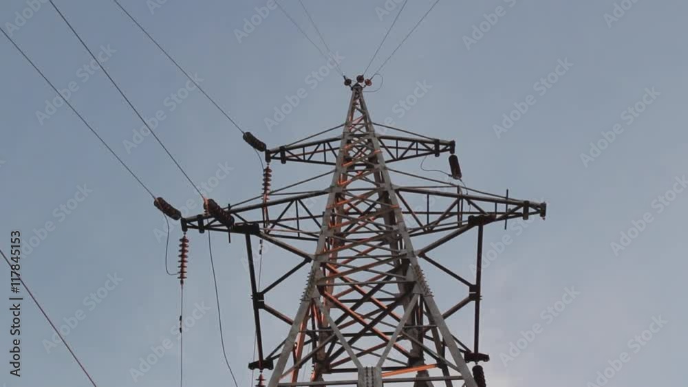 Power lines. The evening of the pylon outline Power lines. The evening of the pylon outline