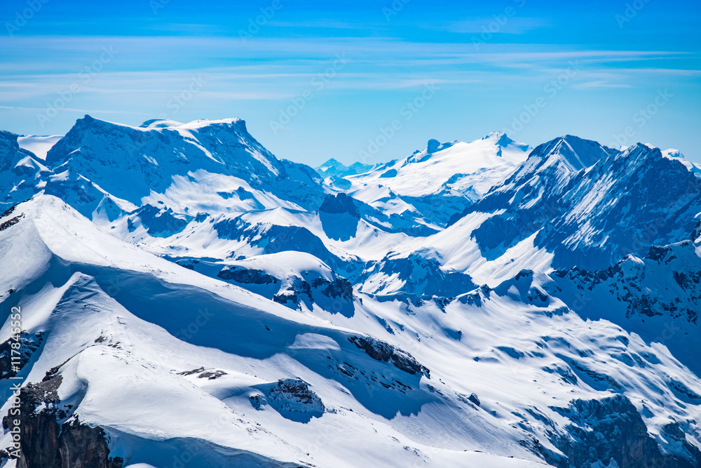 Snow mountains view with clear sky at Jungfraujoch, Switzerland
