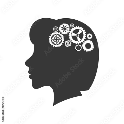 brain female gears head silhouette idea icon. Isolated and flat illustration. Vector graphic