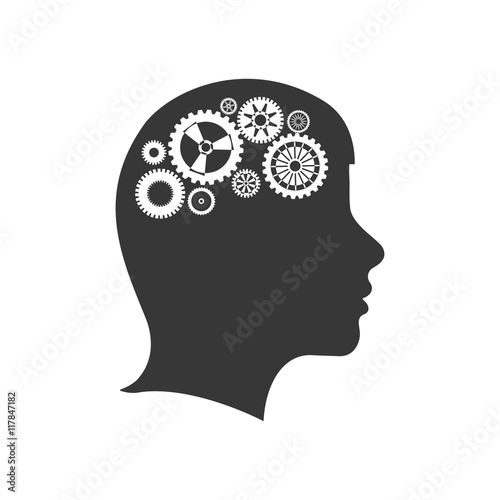 brain male gears head silhouette idea icon. Isolated and flat illustration. Vector graphic