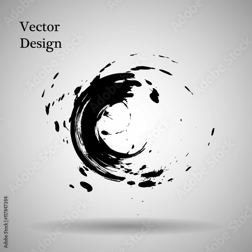 Hand drawn circle shape. label, logo design element. Brush abstract wave. Black enso zen symbol. Vector illustration.