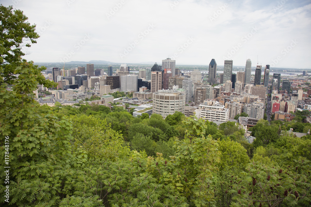 View of downtown Montreal from the top of Mont Royal Park.