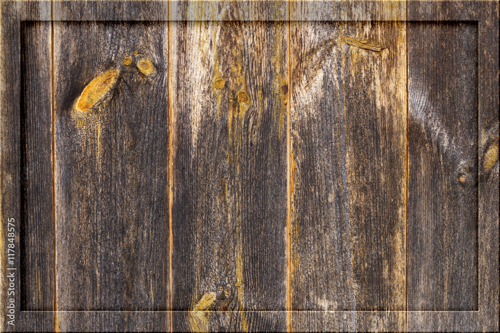 Aged old dark wooden timber plank wall background blank billboard