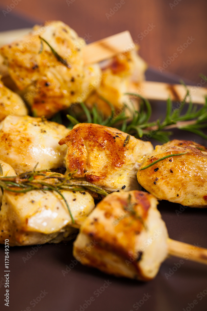 Chicken Kebab or Kabob Skewers. Selective focus. Chicken Kebab or Kabob Skewers. Selective focus.