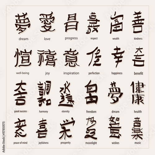 vector set :kanji with translation photo