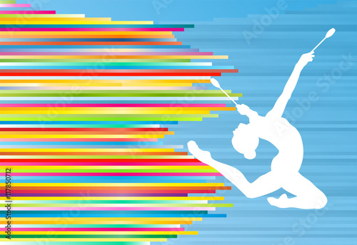 Female gymnast posing with Indian clubs vector background concep