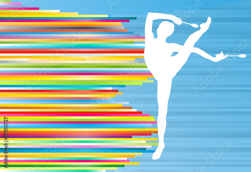 Female gymnast posing with Indian clubs vector background concep
