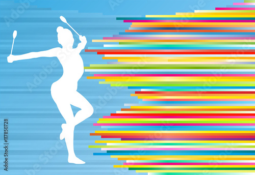 Female gymnast posing with Indian clubs vector background concep