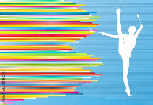 Female gymnast posing with Indian clubs vector background concep