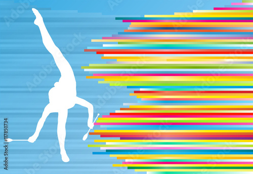 Female gymnast posing with Indian clubs vector background concep