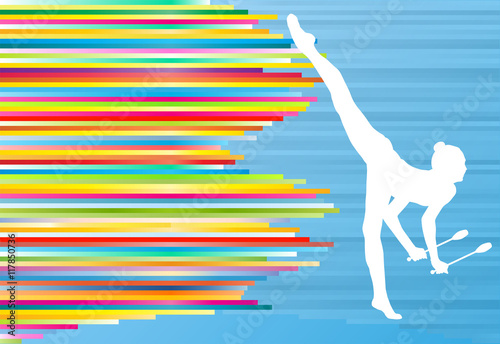 Female gymnast posing with Indian clubs vector background concep