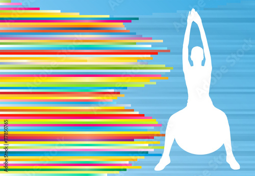 Woman fitness exercises on fitness ball vector abstract illustra