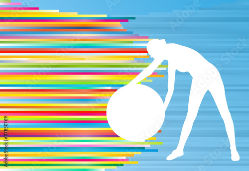 Woman fitness exercises on fitness ball vector abstract illustra