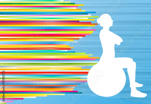 Woman fitness exercises on fitness ball vector abstract illustra